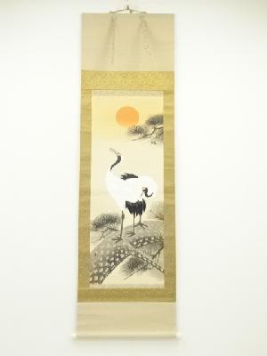 華渓筆　松上双鶴　肉筆絹本掛軸（保護箱）